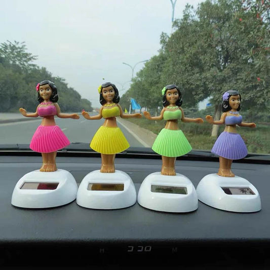 Car Solar Power Dancing Doll Shaking Head Hawaii Animated Girl - Autoxmatch