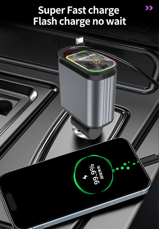 Retractable 4-in-1 Starry Sky Ceiling Atmosphere Light Universal Car Charger - Autoxmatch