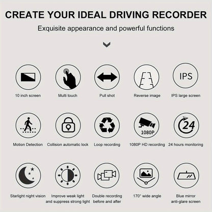 4K 10'' Rear View Mirror Dash Cam – Smart Touch Screen Backup Camera - Autoxmatch