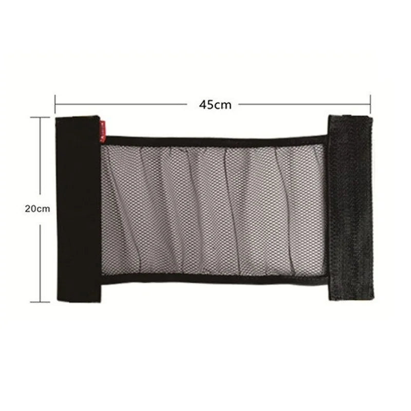 Black mesh organizer with dimensions 