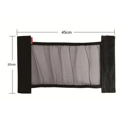 Black mesh organizer with dimensions 