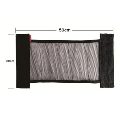 Black mesh pouch with dimensions 