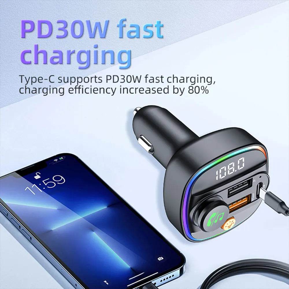 Bluetooth 5.3 FM Transmitter Handsfree Car Fast Charge Adapter - Autoxmatch