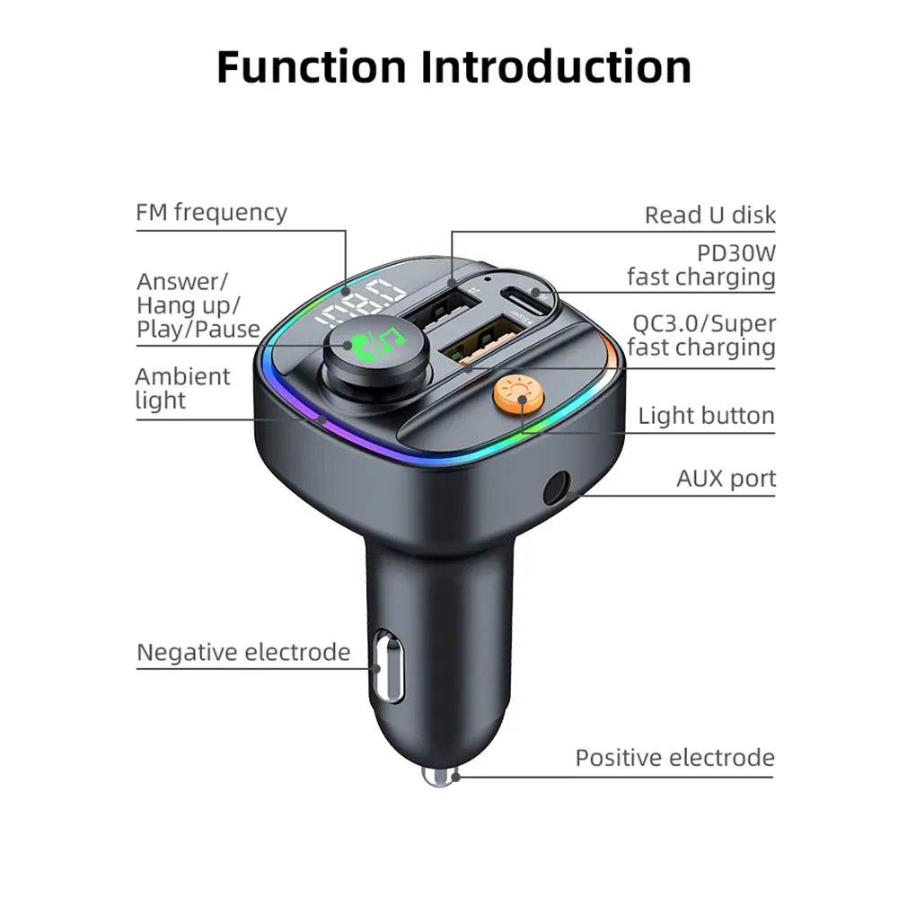 Bluetooth 5.3 FM Transmitter Handsfree Car Fast Charge Adapter - Autoxmatch