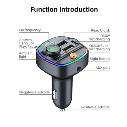 Bluetooth 5.3 FM Transmitter Handsfree Car Fast Charge Adapter - Autoxmatch