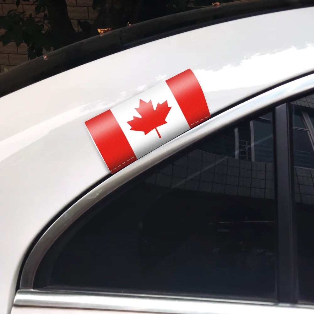 Canadian flag decal on a car window