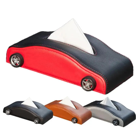 Car-shaped tissue holder in red and black 