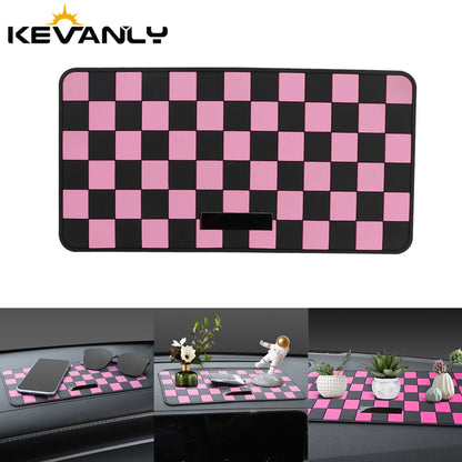Car Dashboard Anti-slip Mat Pink and Brown Chessboard Pattern - Autoxmatch