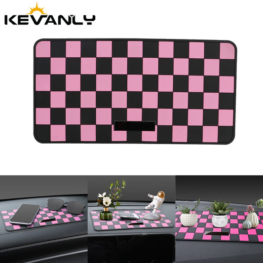Car Dashboard Anti-slip Mat Pink and Brown Chessboard Pattern - Autoxmatch