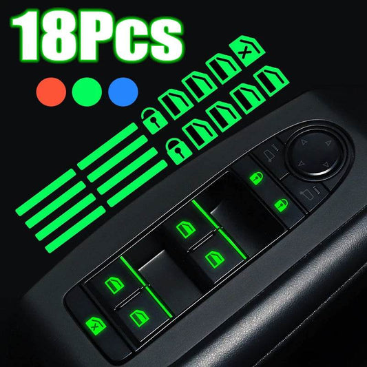 18Pcs/set Car Luminous Door Window Lift Button Stickers - Autoxmatch