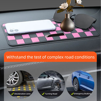 Car Dashboard Anti-slip Mat Pink and Brown Chessboard Pattern - Autoxmatch