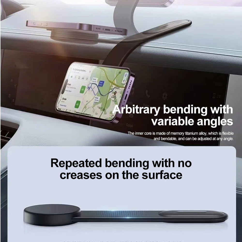Car dashboard with a flexible phone holder 