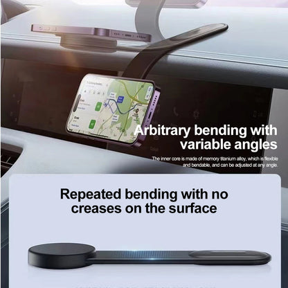Car dashboard with a flexible phone holder 