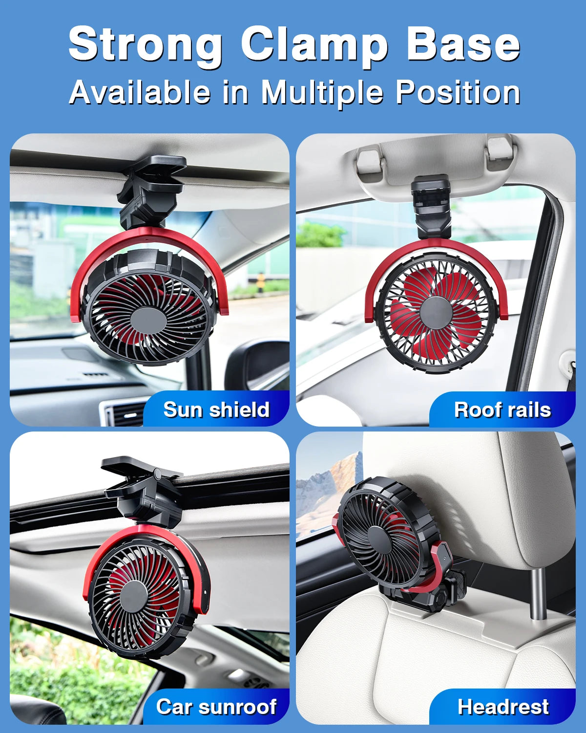 Car Cooling Clamp Fan 2000mAh USB Rechargeable Fan - Autoxmatch