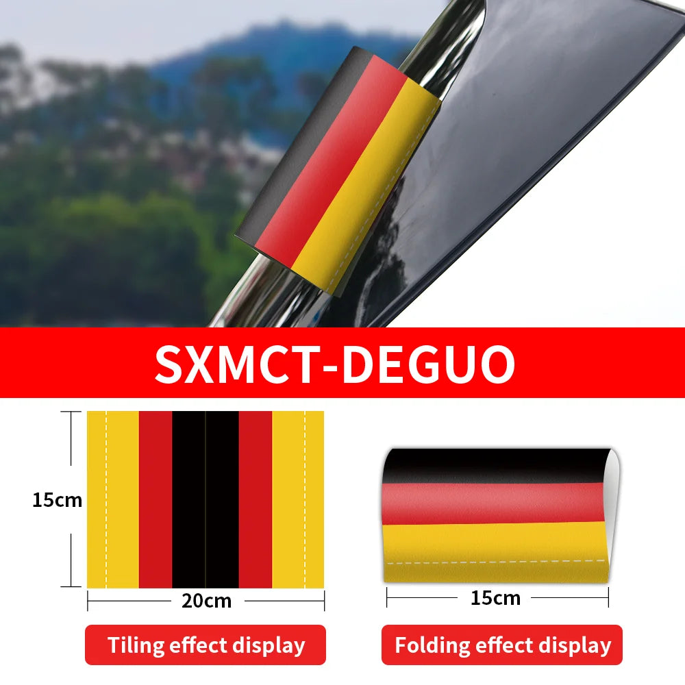 Car flag with German flag design, showing tiling and folding effects, with 'SXMC-DEGUO' branding.