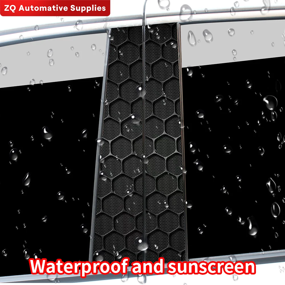 Car grille with honeycomb pattern on a black background, featuring water droplets. ZQ Automotive Supplies branding is visible.