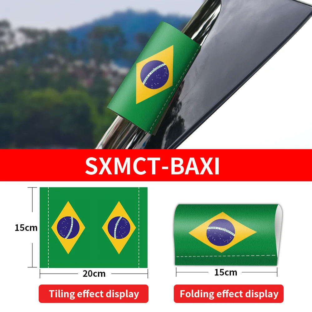 Car handle cover with Brazilian flag design, showing tiling and folding effects, with 'SXMCCT-BAXI' branding.