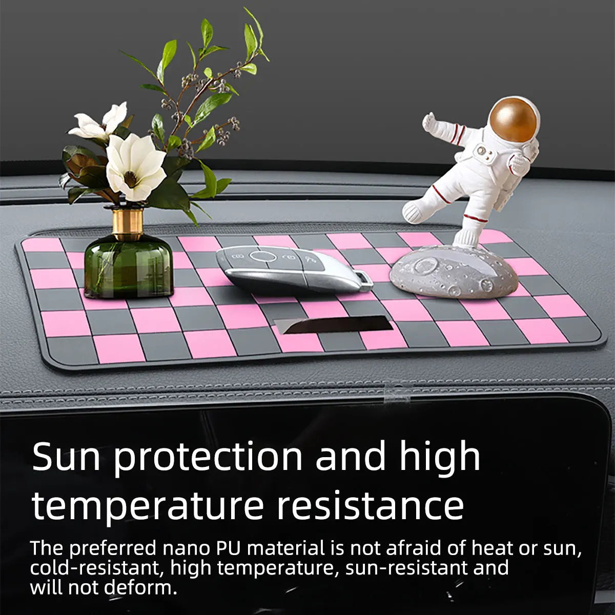 Car Dashboard Anti-slip Mat Pink and Brown Chessboard Pattern - Autoxmatch