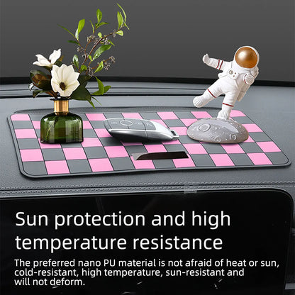 Car Dashboard Anti-slip Mat Pink and Brown Chessboard Pattern - Autoxmatch