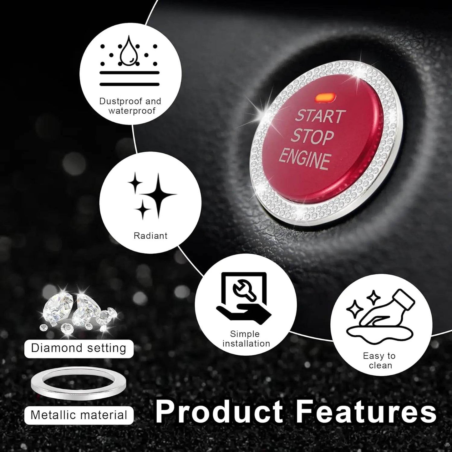 Crystal Double Rhinestone Car Engine Start Stop Decorative Ring - Autoxmatch