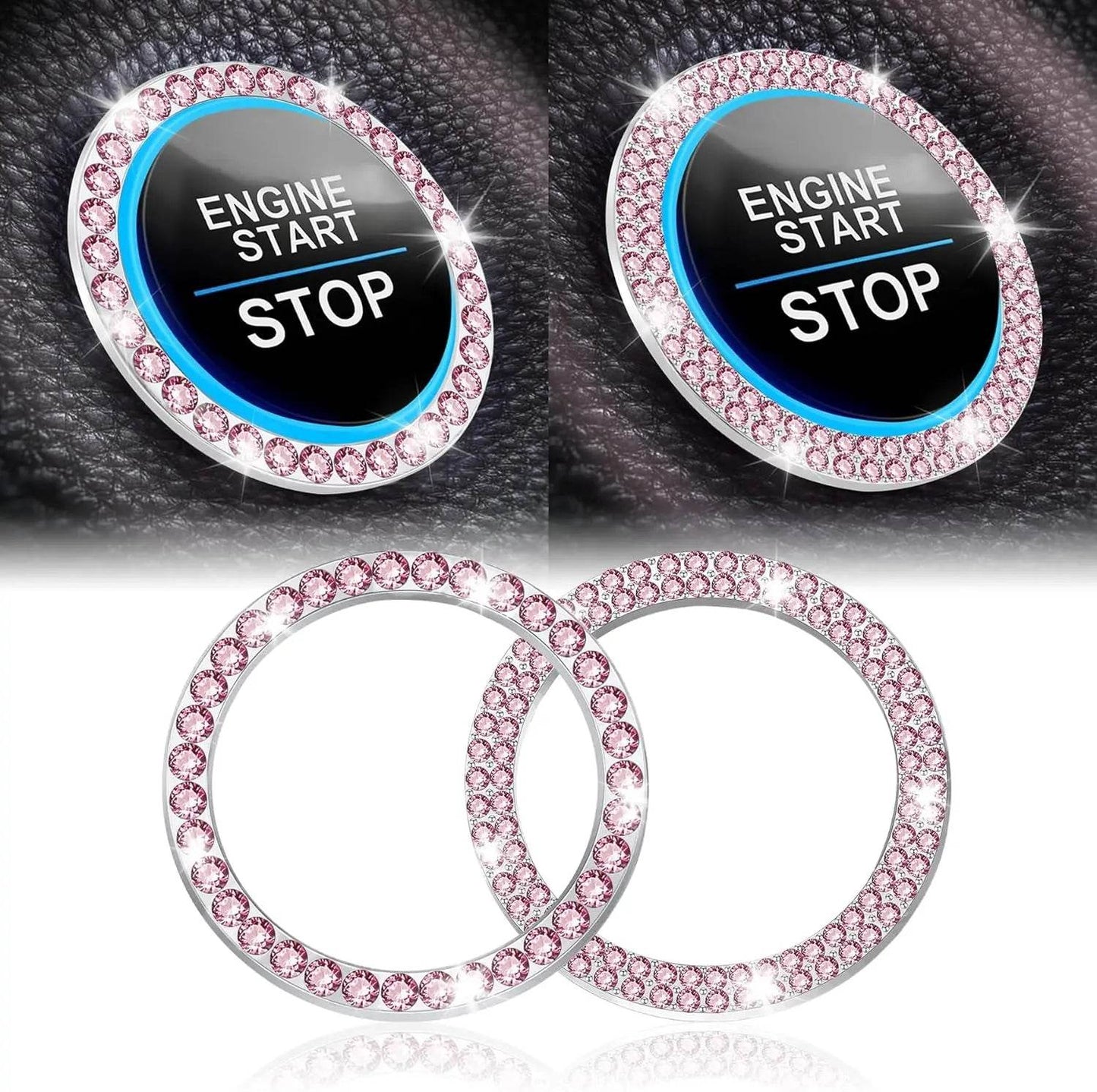 Crystal Double Rhinestone Car Engine Start Stop Decorative Ring - Autoxmatch