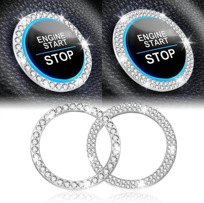 Crystal Double Rhinestone Car Engine Start Stop Decorative Ring - Autoxmatch