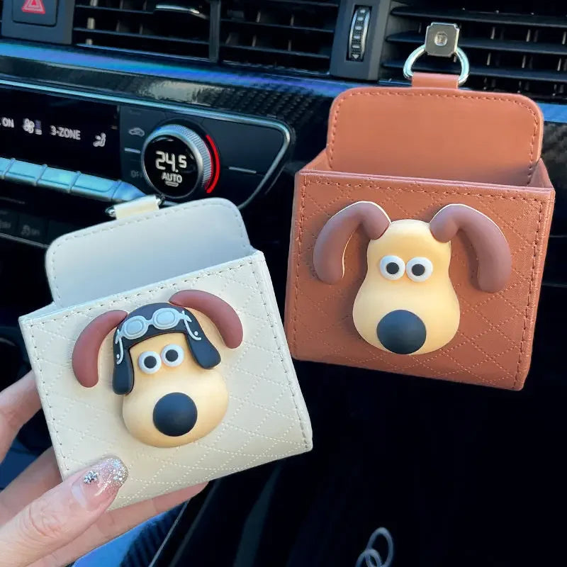 Cute Cartoon Dog Car Vent Storage Box PU Leather Organizer
