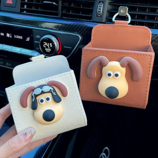 Cute Cartoon Dog Car Vent Storage Box PU Leather Organizer