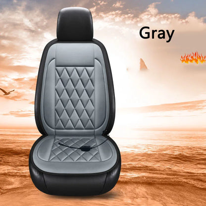 Gray car seat cover with a diamond pattern on a wooden background