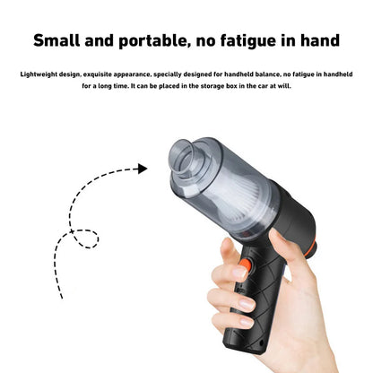 Handheld vacuum device held in a hand 