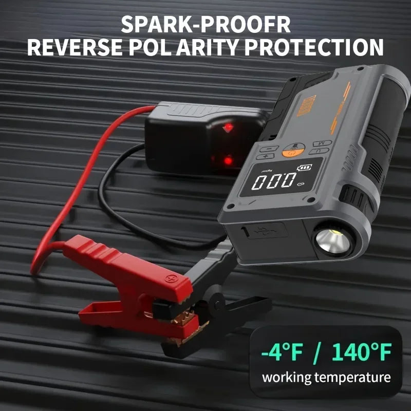 Jump starter with spark-proof reverse polarity protection 