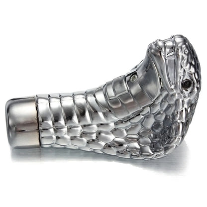 Metallic snake-shaped object on a white background