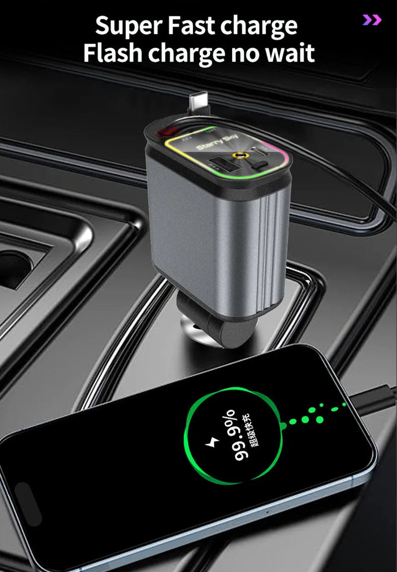 Retractable 4-in-1 Starry Sky Ceiling Atmosphere Light Universal Car Charger - Autoxmatch