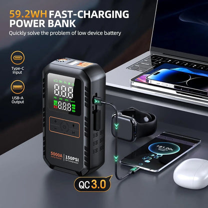 Autoxmatch Paiviroku 5000A 4-in-1 Car Jump Starter with Air Compressor