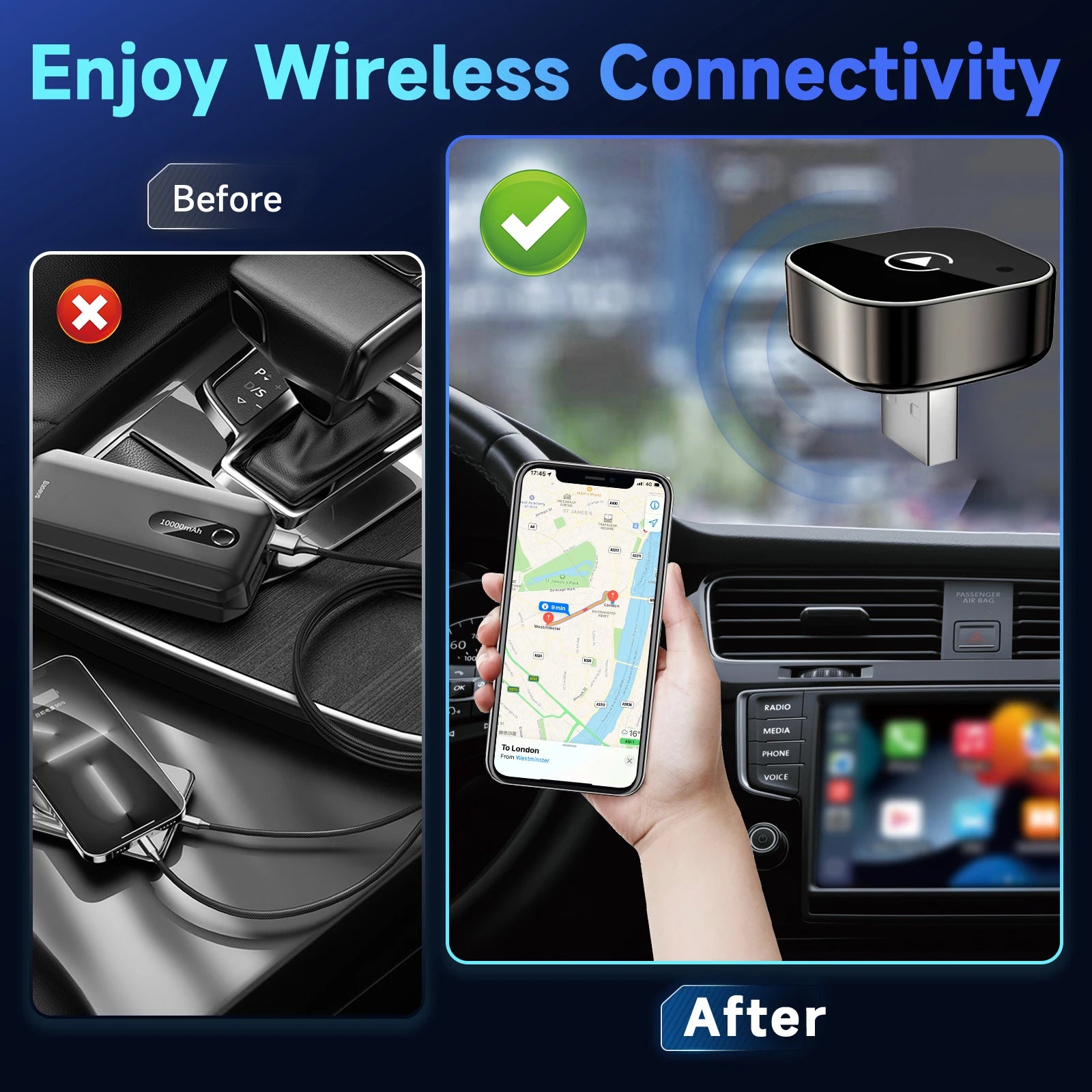 2 in 1 Wireless CarPlay Android Auto Adapter - Autoxmatch