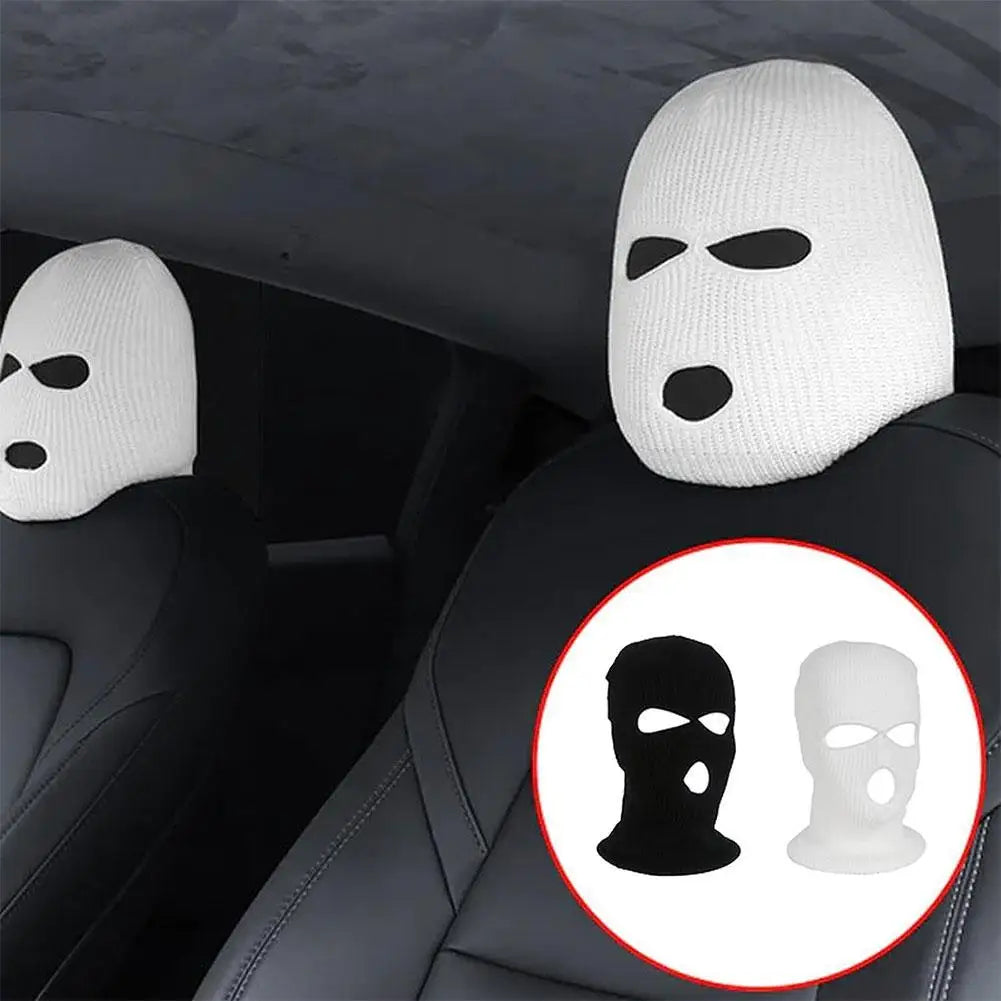 White and black Car Seat Headrest Ski Mask Halloween Decor Cover