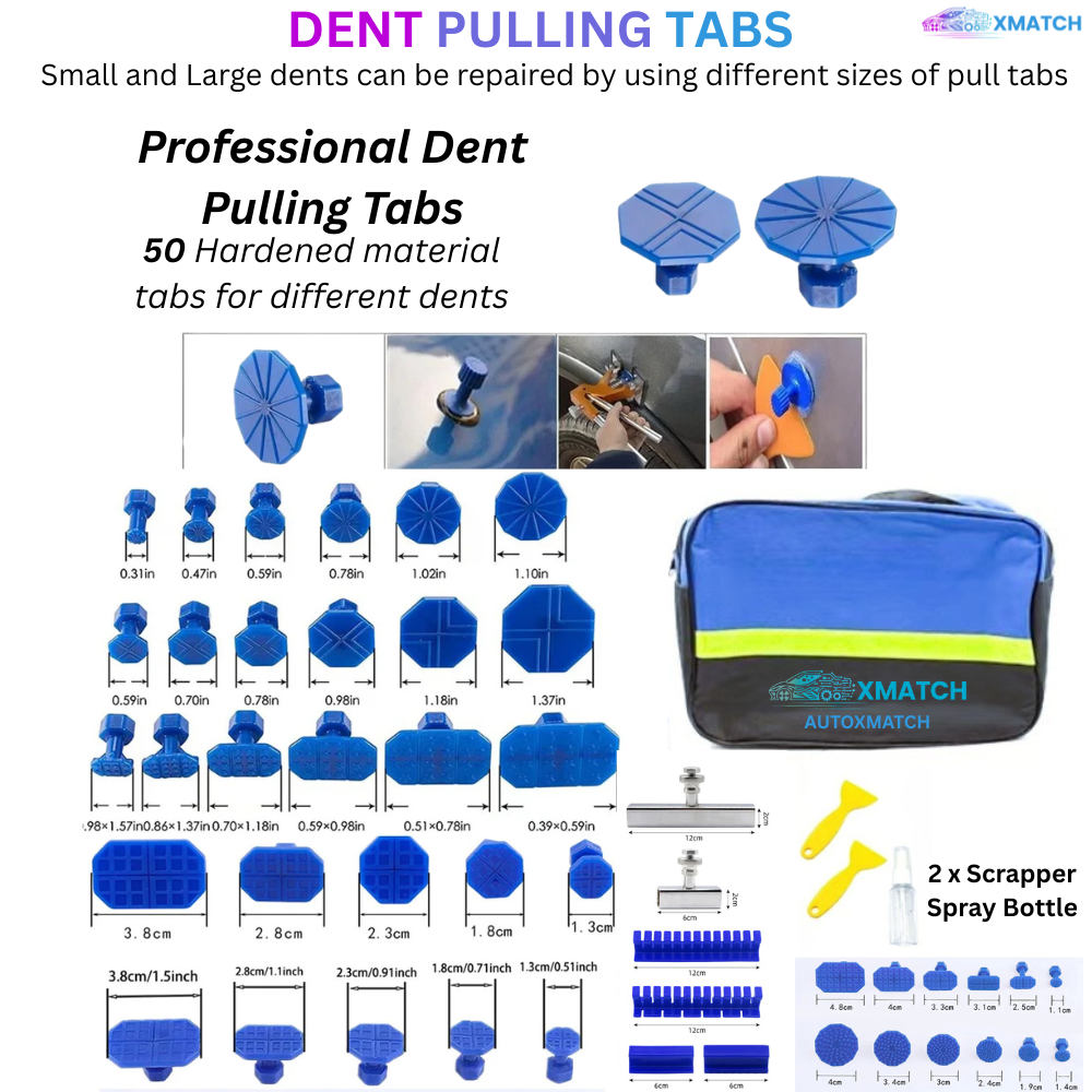 dent pulling tabs with packaging and tools 