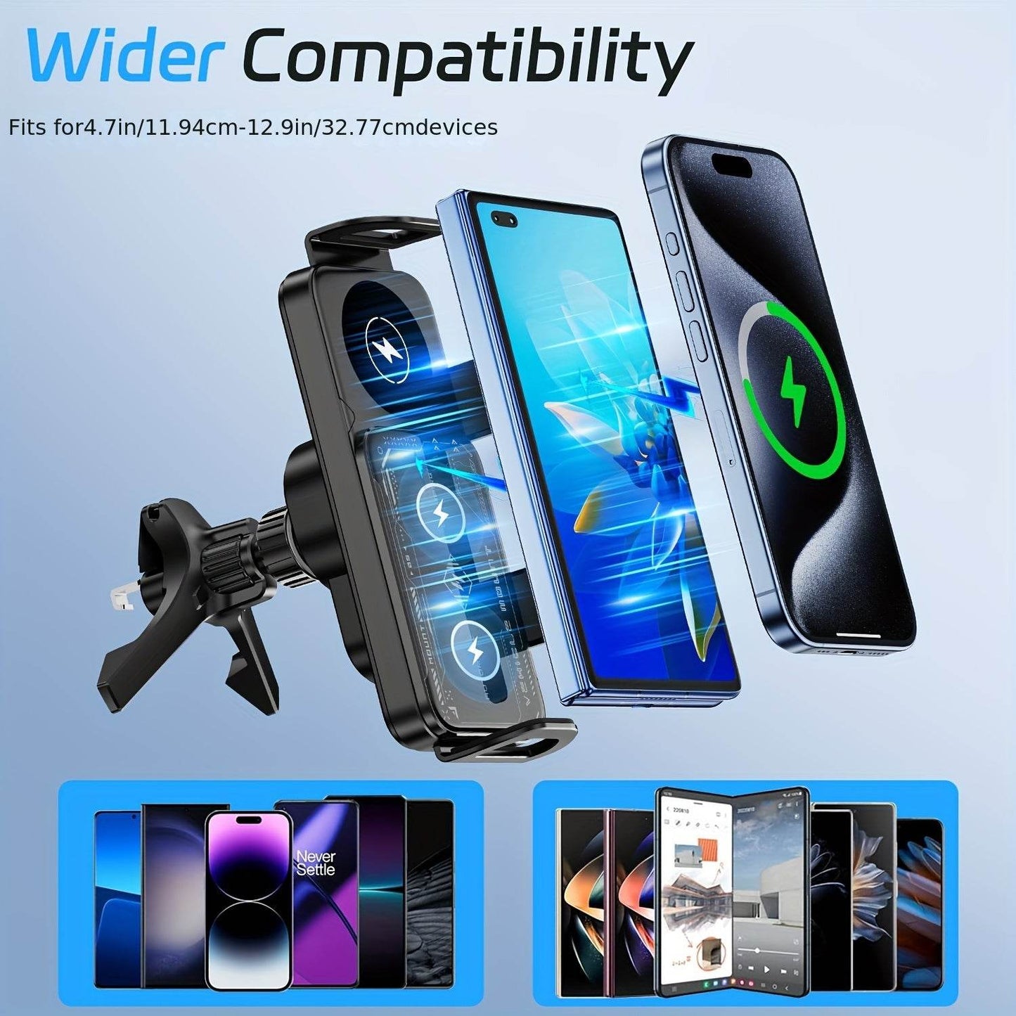 Wireless Charging Phone Holder – 90° Rotating Car Mount, Universal - Autoxmatch